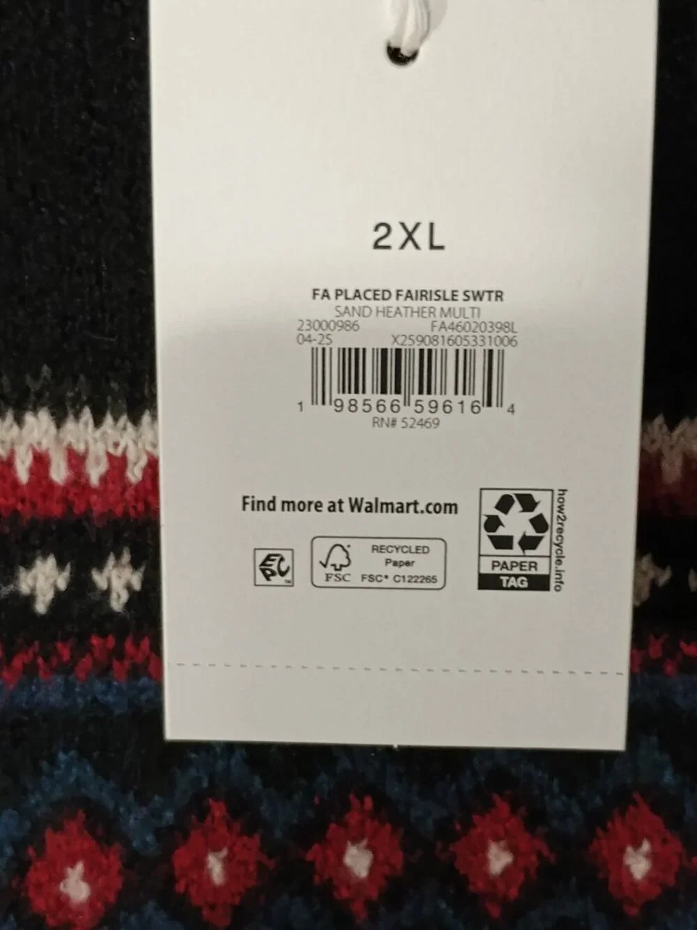 Free Assembly Men’s Fair Isle Crewneck Sweater Black Cream Red Nordic Winter NWT